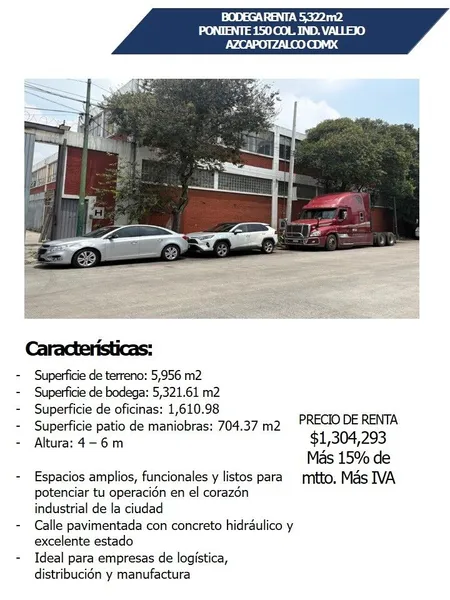 Nave industrial en alquiler · Industrial Vallejo, Azcapotzalco, Ciudad de México