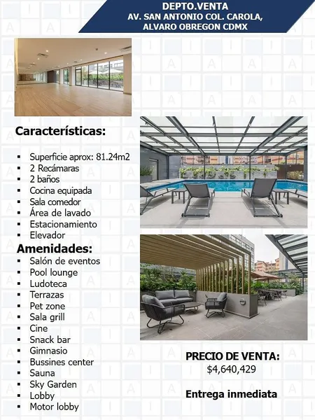 Departamento en venta · Carola, Álvaro Obregón, Ciudad de México