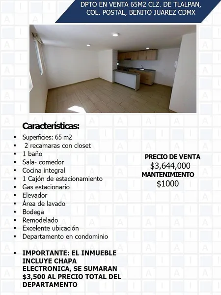 Departamento en venta · Postal, Benito Juárez, Ciudad de México Departamento en venta · Postal, Benito Juárez, Ciudad de México