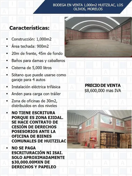 Bodega en venta · Tres Marías, Huitzilac, Morelos