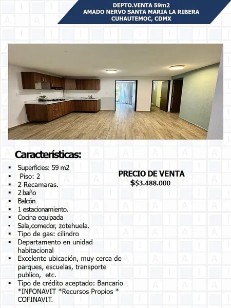 Departamento en venta · Santa Maria La Ribera, Cuauhtémoc, Ciudad de México