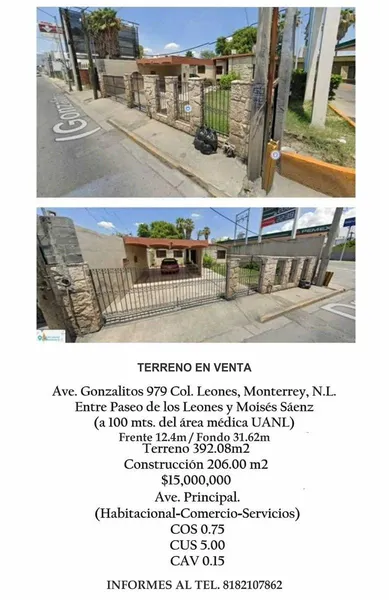 Lote en venta · Leones, Monterrey, Nuevo León