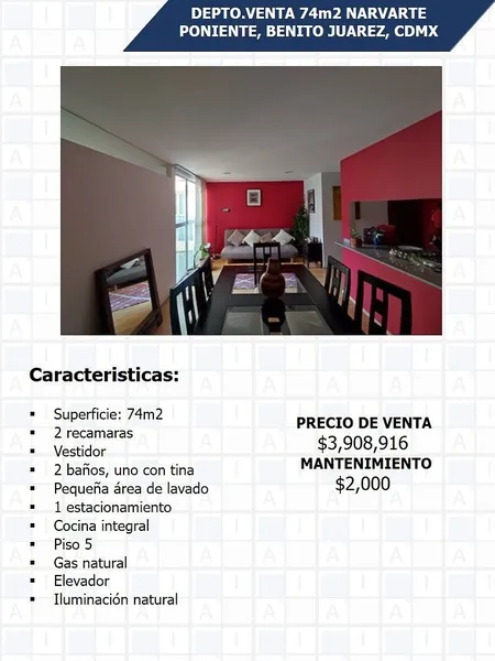 Departamento en venta · Narvarte Poniente, Narvarte, Benito Juárez, Ciudad de México