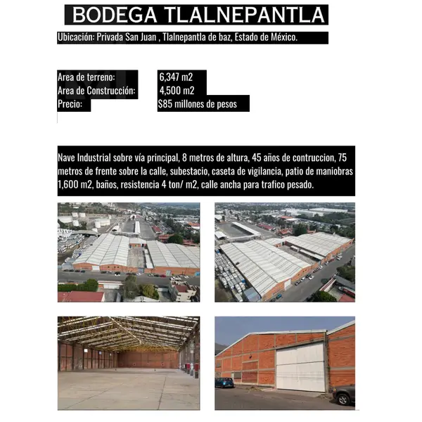 Nave industrial en venta · San Juan Ixtacala, Tlalnepantla de Baz, Estado de México