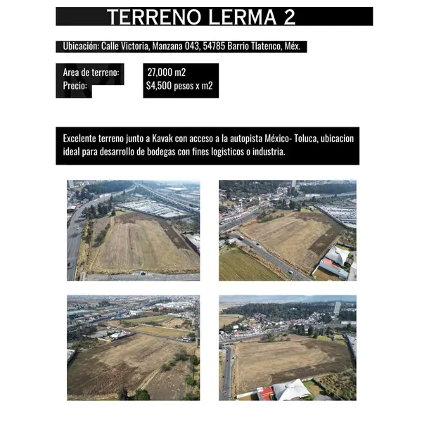 Lote en venta · Corredor Industrial Toluca Lerma, San Mateo Atenco, Estado de México